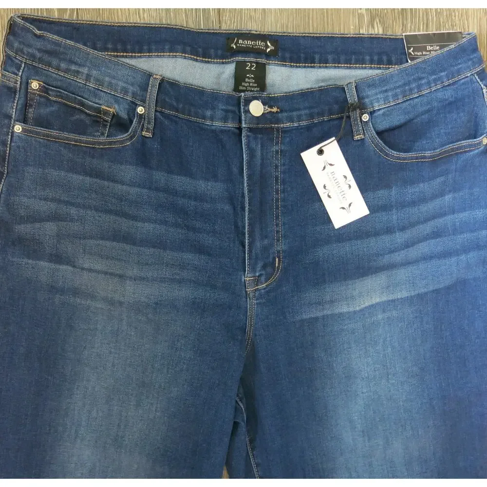 Nanette Lepore Belle High Rise Slim Straight Jeans *NWT* Size 22 Women Blue Plus